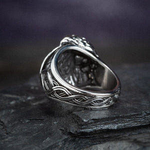 Stainless Steel Valknut and Raven Ring-Viking Ring-Norse Spirit