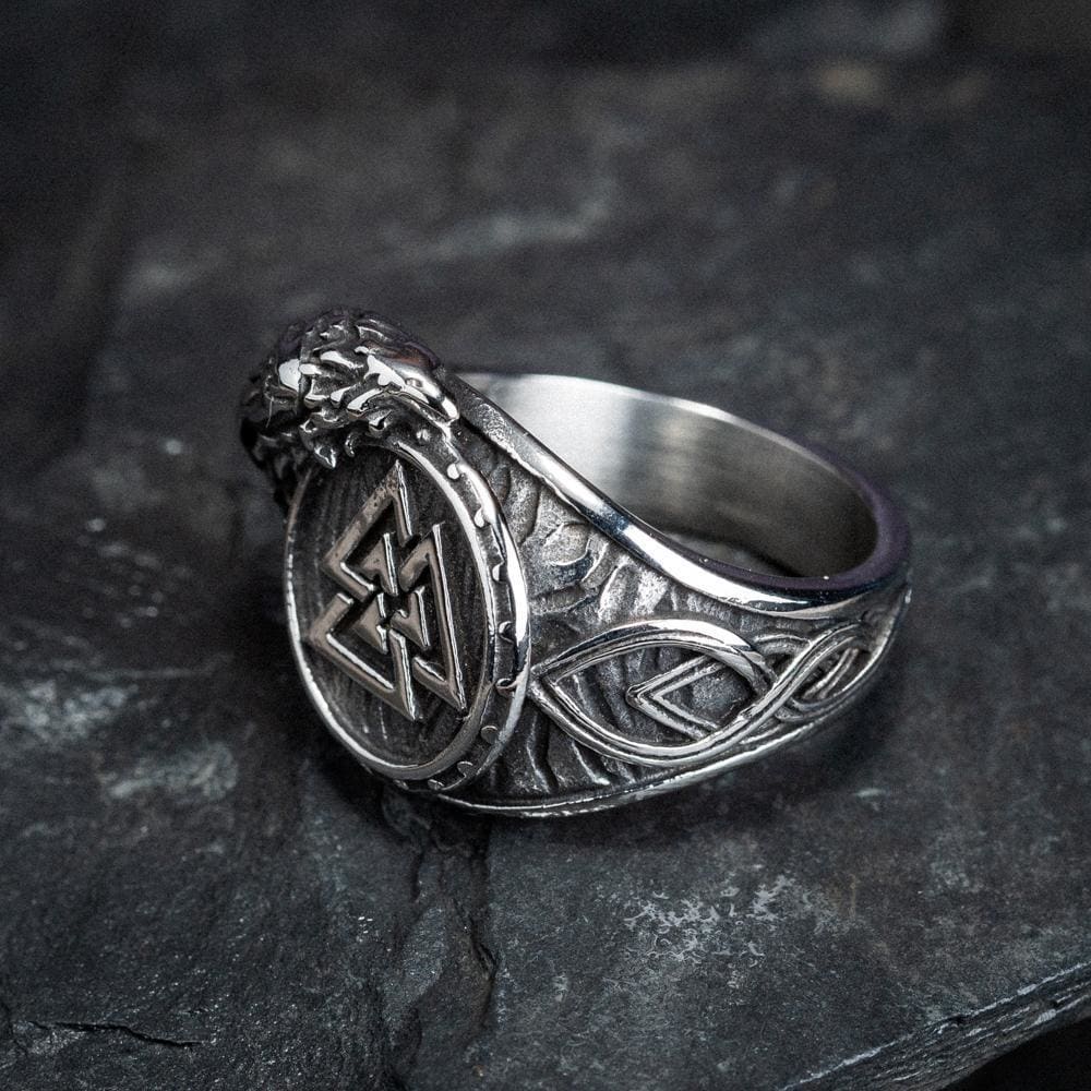 Stainless Steel Valknut and Raven Ring-Viking Ring-Norse Spirit