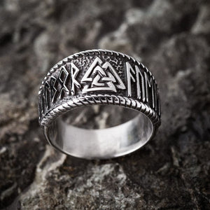 Stainless Steel Valknut and Rune Ring-Viking Ring-Norse Spirit