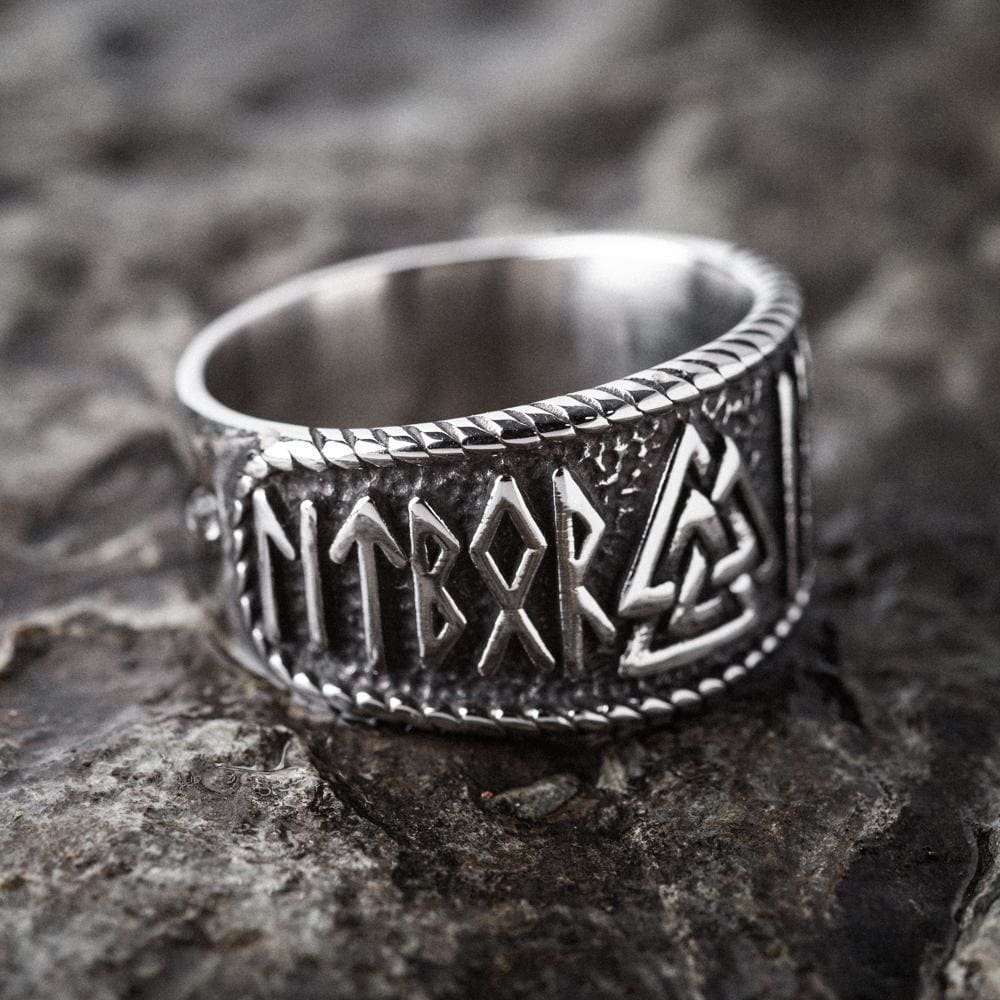 Stainless Steel Valknut and Rune Ring-Viking Ring-Norse Spirit