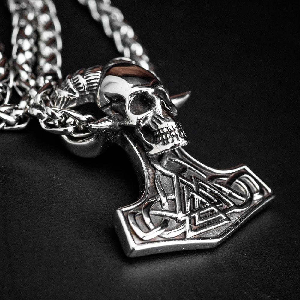 Viking Mjolnir Pendant, Thor Hammer Necklace with Valknut and