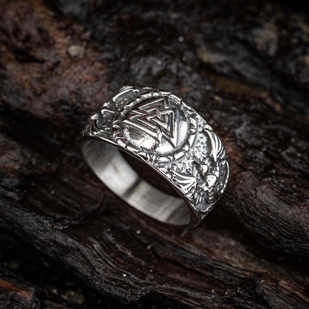 Stainless Steel Valknut and Twin Raven Ring-Viking Ring-Norse Spirit