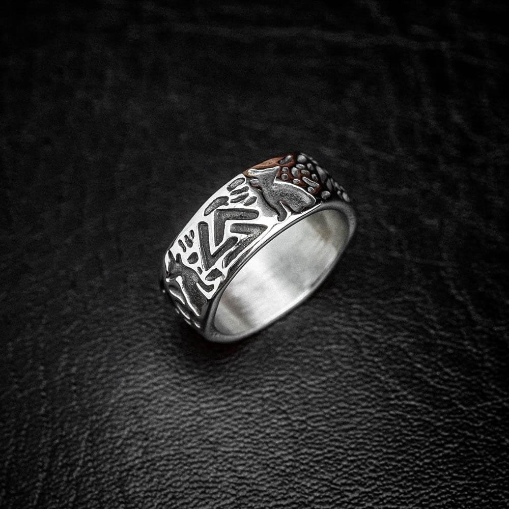 Stainless Steel Valknut and Wolf Ring-Viking Ring-Norse Spirit