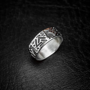 Stainless Steel Valknut and Wolf Ring - Norse Spirit