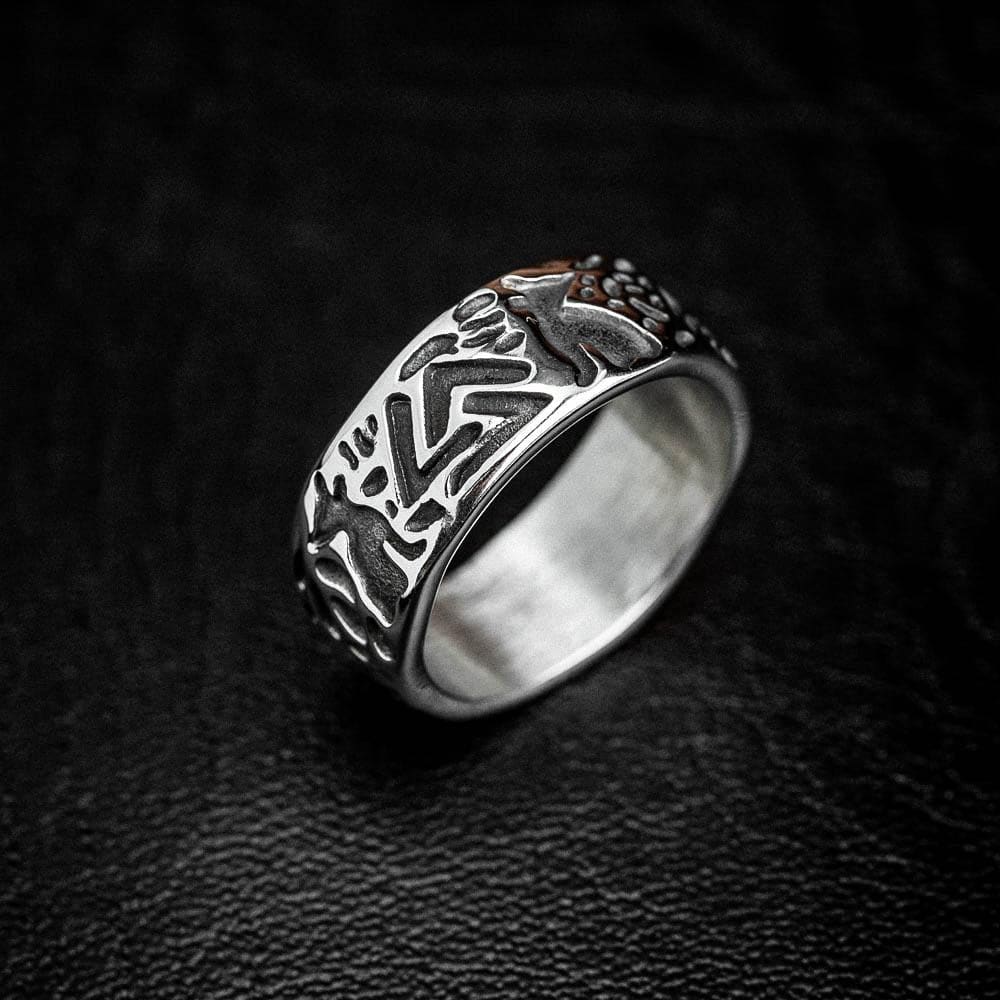 Stainless Steel Valknut and Wolf Ring-Viking Ring-Norse Spirit