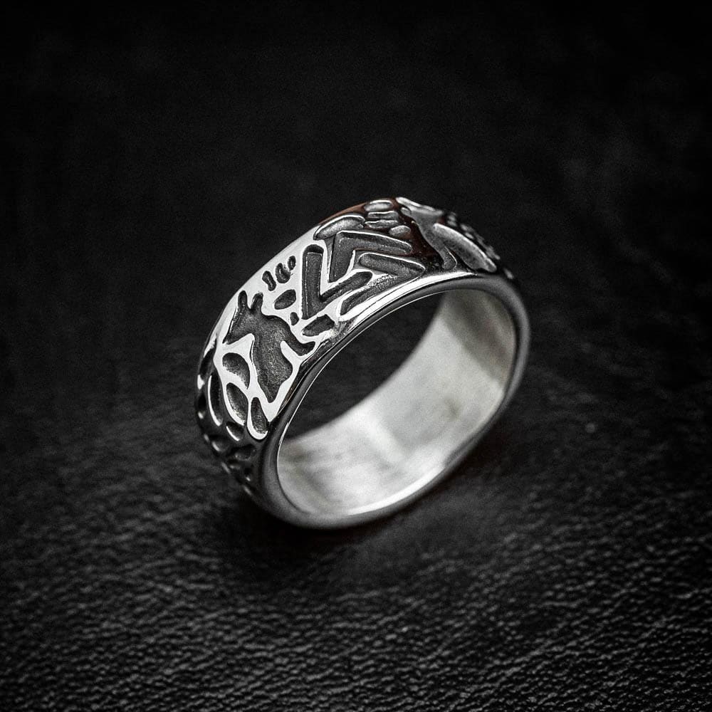 Stainless Steel Valknut and Wolf Ring-Viking Ring-Norse Spirit