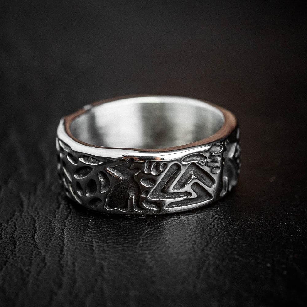 Stainless Steel Valknut and Wolf Ring-Viking Ring-Norse Spirit