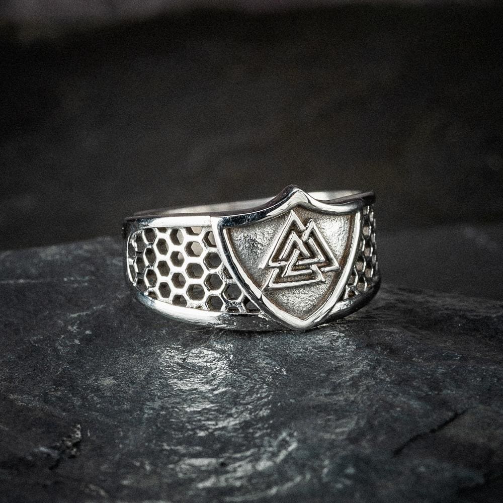 Stainless Steel Valknut Shield Ring-Viking Ring-Norse Spirit