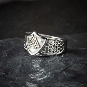 Stainless Steel Valknut Shield Ring-Viking Ring-Norse Spirit