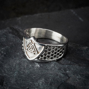 Stainless Steel Valknut Shield Ring-Viking Ring-Norse Spirit