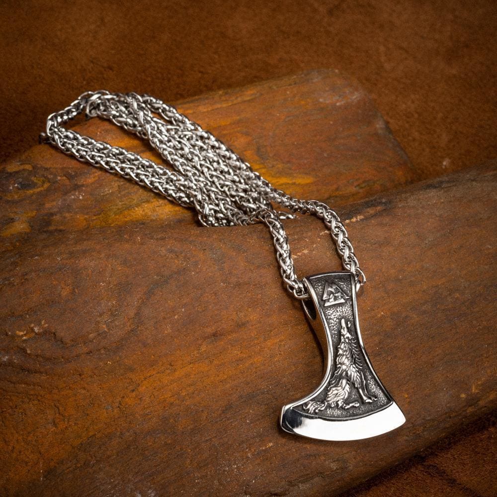 Stainless Steel Valknut with Raven & Wolf Necklace-Viking Necklace-Norse Spirit