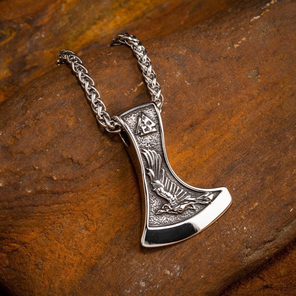 Stainless Steel Valknut with Raven & Wolf Necklace-Viking Necklace-Norse Spirit