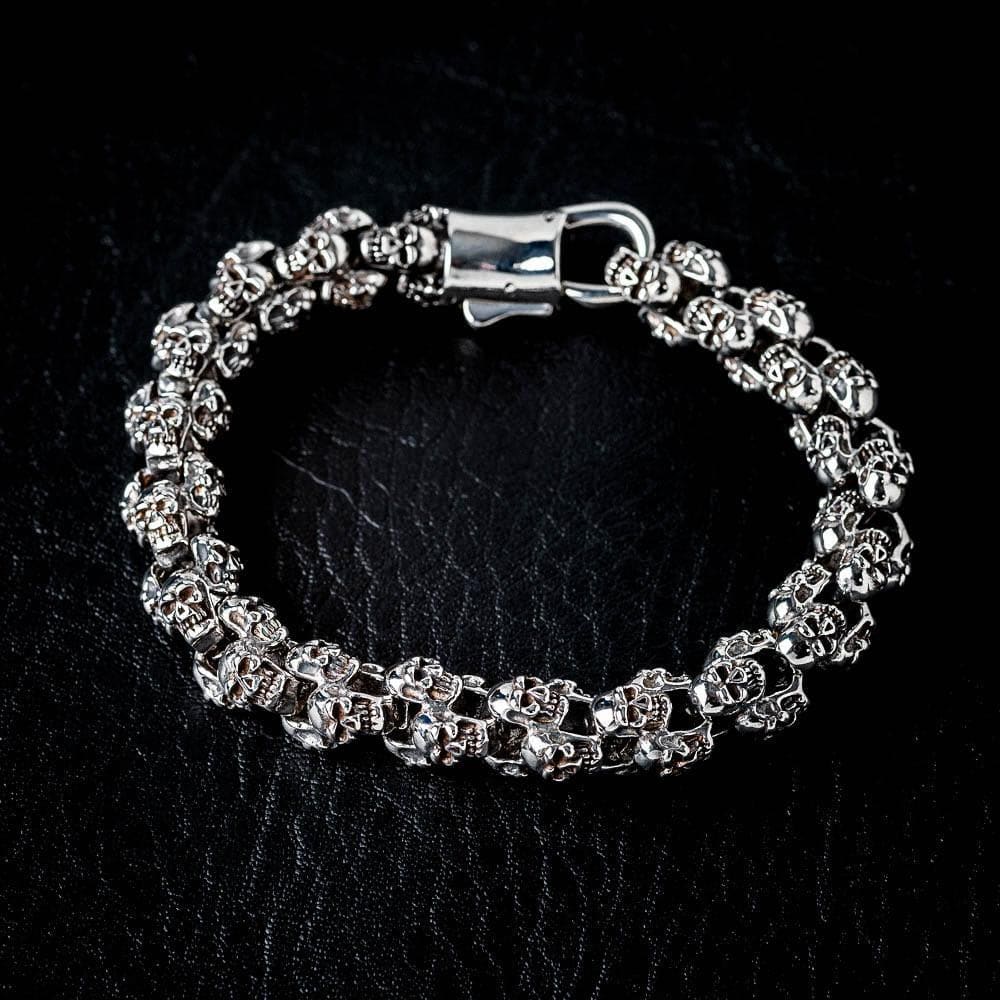 Stainless Steel Vanquished Foes Skull Bracelet-Viking Bracelet-Norse Spirit