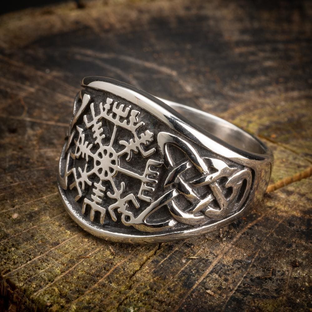 Stainless Steel Vegvisir and Celtic Knot Ring-Viking Ring-Norse Spirit