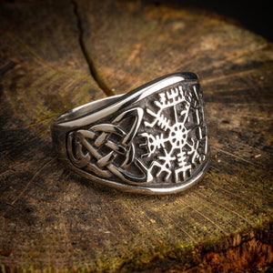 Stainless Steel Vegvisir and Celtic Knot Ring-Viking Ring-Norse Spirit