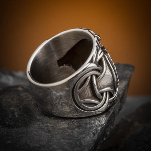 Stainless Steel Vegvisir and Jormungand Ring-Viking Ring-Norse Spirit