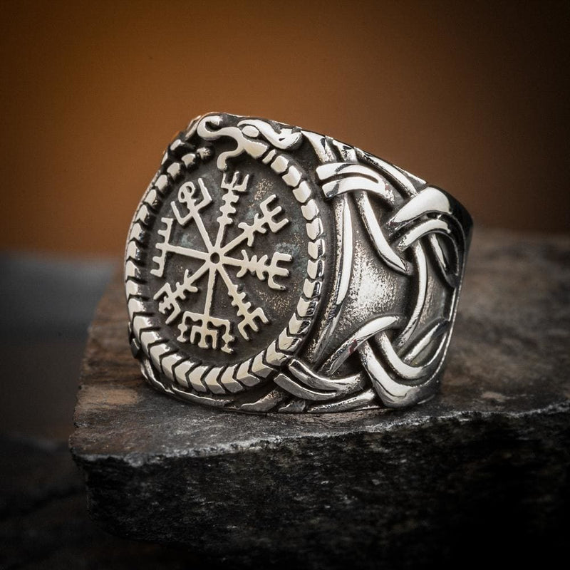 Stainless Steel Vegvisir and Jormungand Ring - Norse Spirit