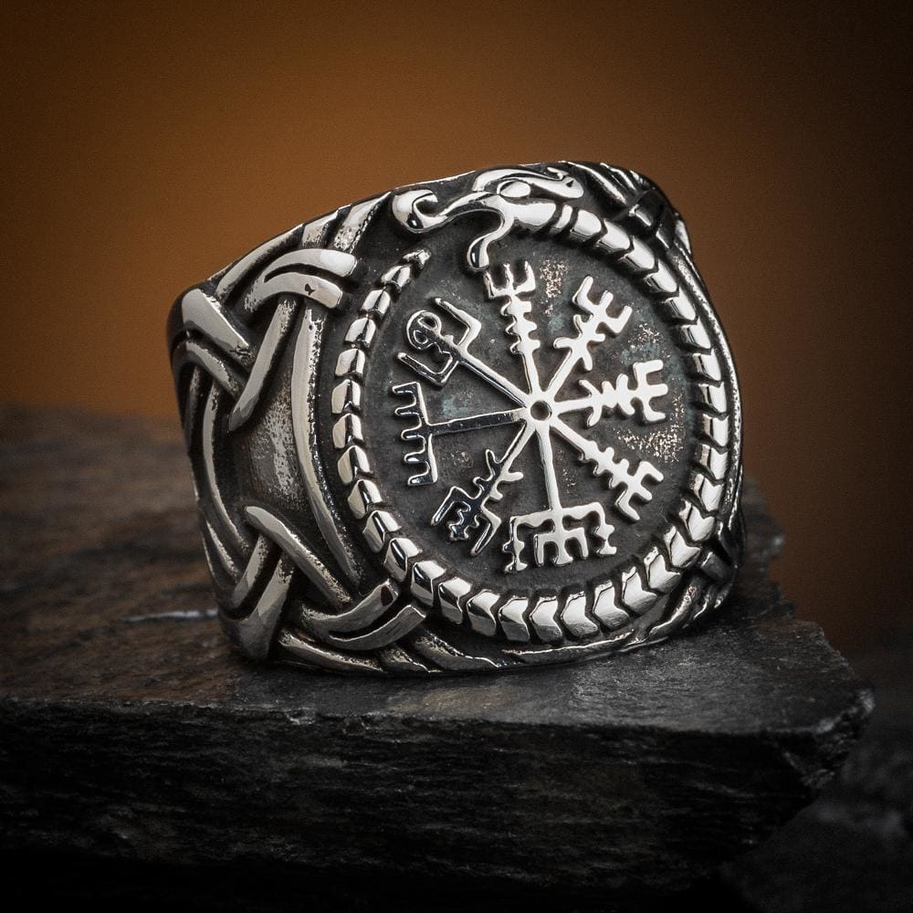 Stainless Steel Vegvisir and Jormungand Ring - Norse Spirit