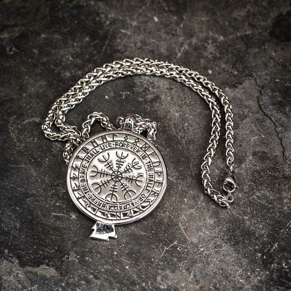 Stainless Steel Vegvisir and Raven Necklace-Viking Necklace-Norse Spirit
