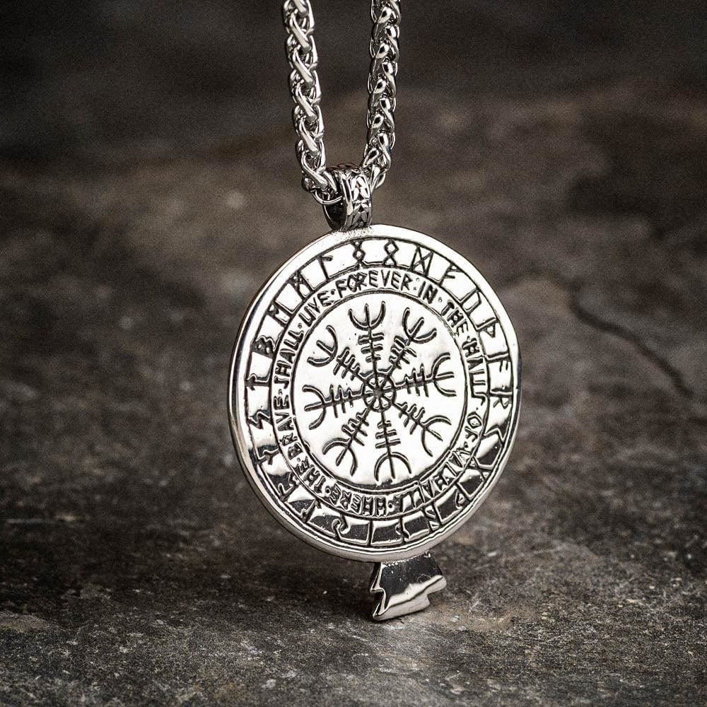 Stainless Steel Vegvisir and Raven Necklace-Viking Necklace-Norse Spirit