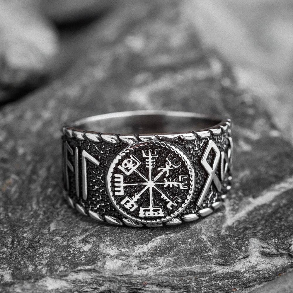 Stainless Steel Vegvisir and Runes Ring-Viking Ring-Norse Spirit