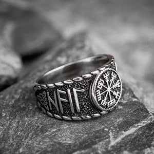 Stainless Steel Vegvisir and Runes Ring-Viking Ring-Norse Spirit
