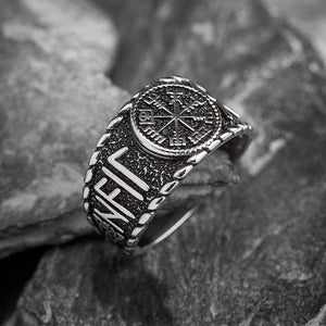 Stainless Steel Vegvisir and Runes Ring-Viking Ring-Norse Spirit