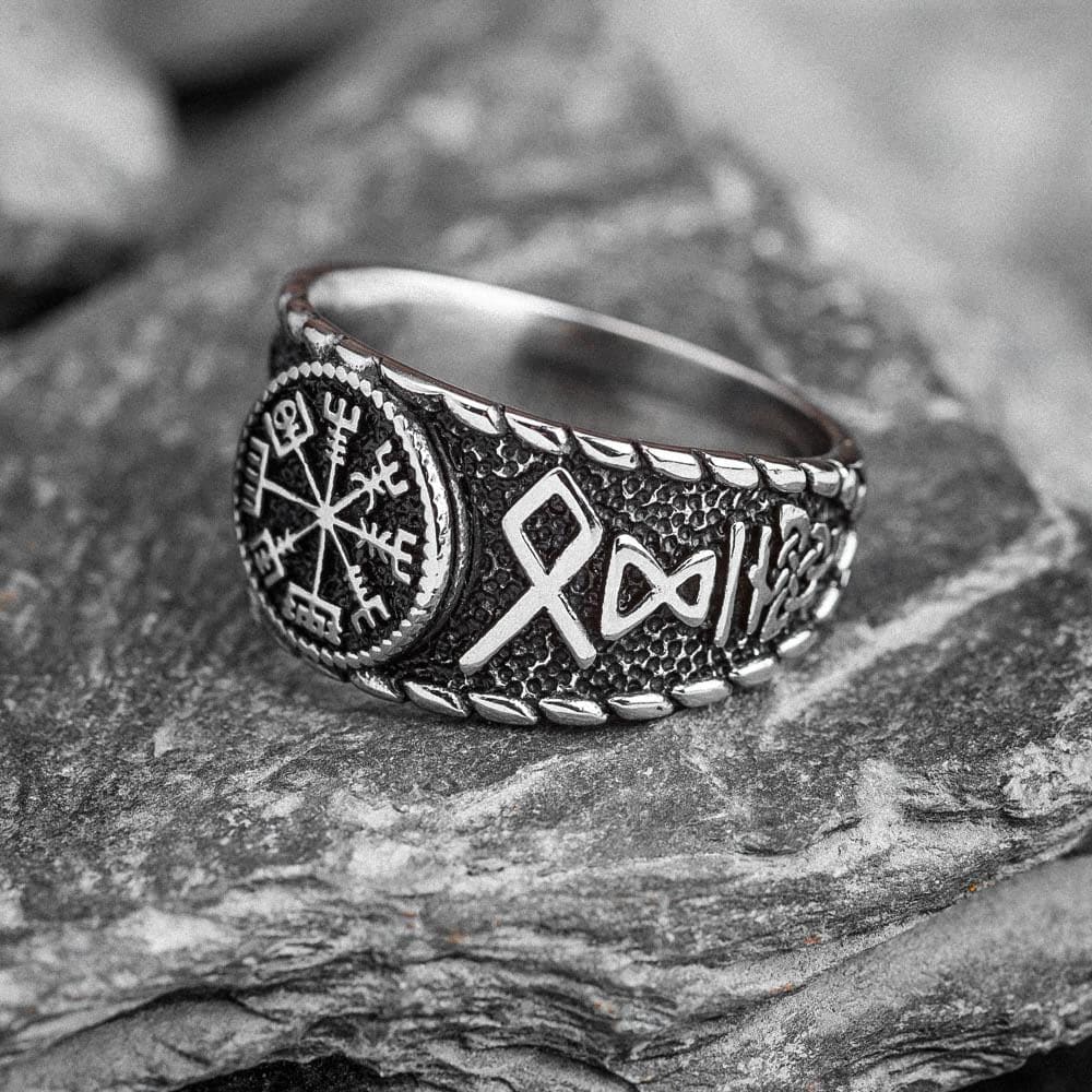 Stainless Steel Vegvisir and Runes Ring-Viking Ring-Norse Spirit