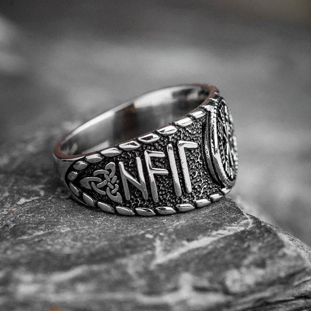 Stainless Steel Vegvisir and Runes Ring-Viking Ring-Norse Spirit