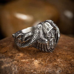 Stainless Steel Viking Odin Ring With Raven and Wolf-Viking Ring-Norse Spirit