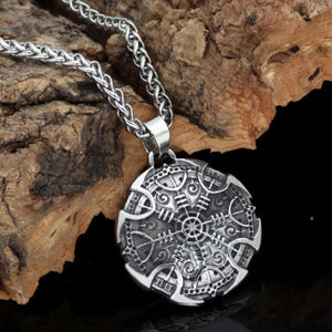 Stainless Steel Viking Shield With Helm of Awe Motif-Viking Necklace-Norse Spirit