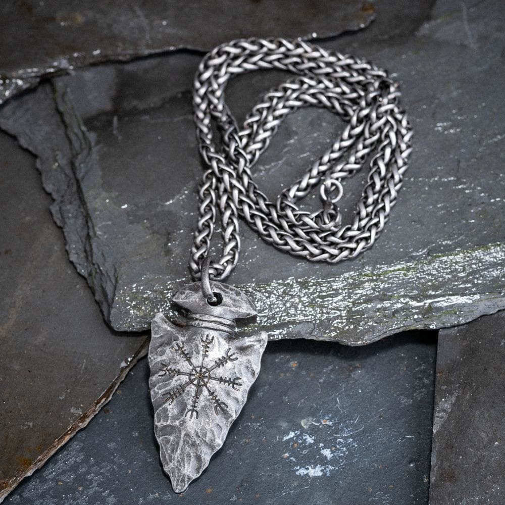 Stainless Steel Viking Spear Head Pendant with Helm of Awe-Viking Necklace-Norse Spirit