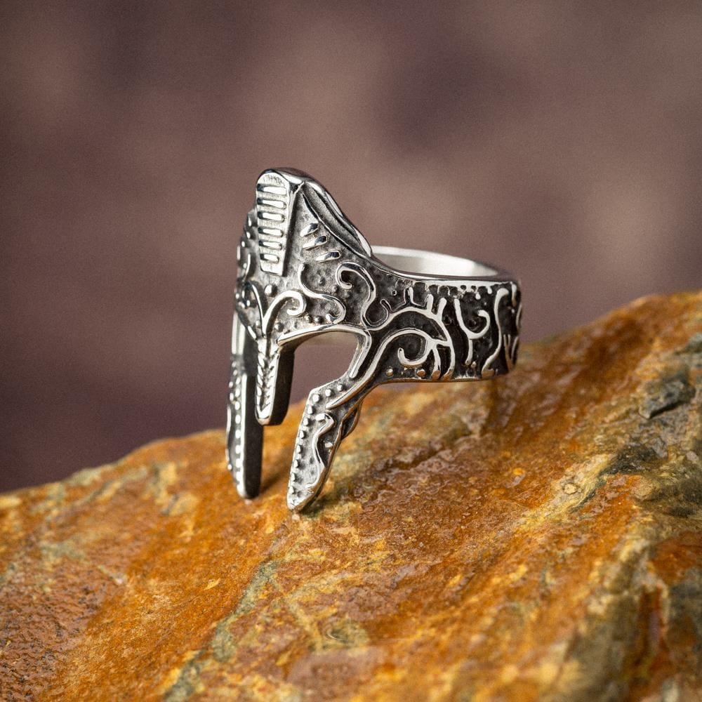Stainless Steel Warrior Helmet Ring-Viking Ring-Norse Spirit
