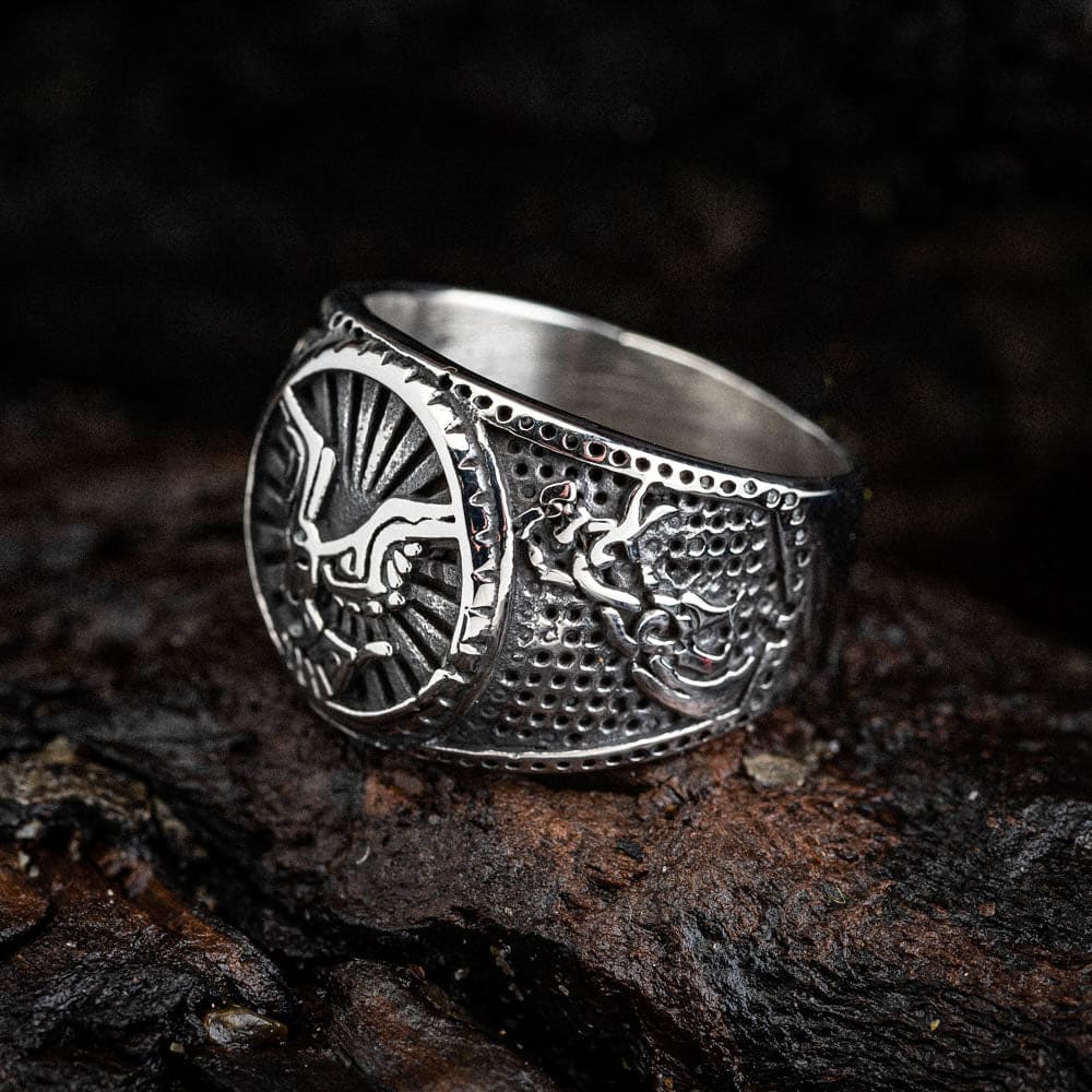 Stainless Steel Winged Raven Ring - Norse Spirit