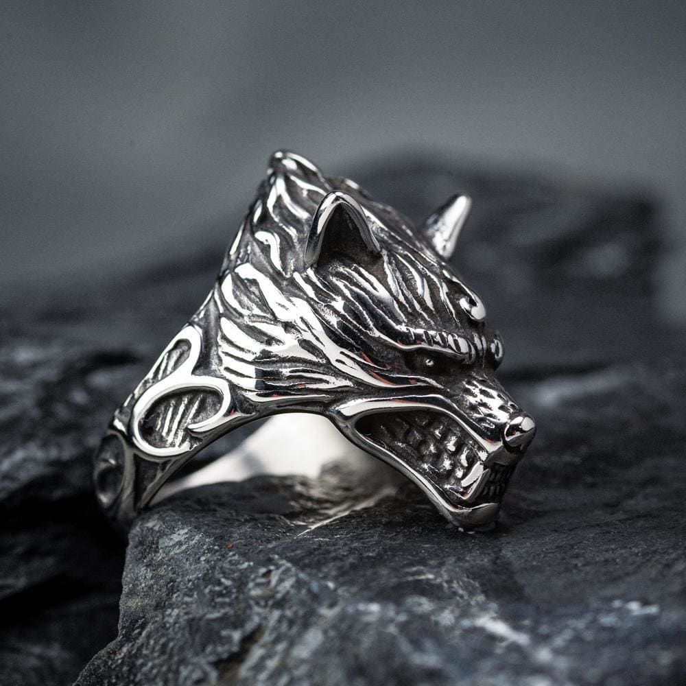 Stainless Steel Wolf Head Biker Ring - Norse Spirit