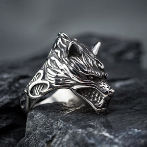 Stainless Steel Wolf Head Biker Ring-Viking Ring-Norse Spirit