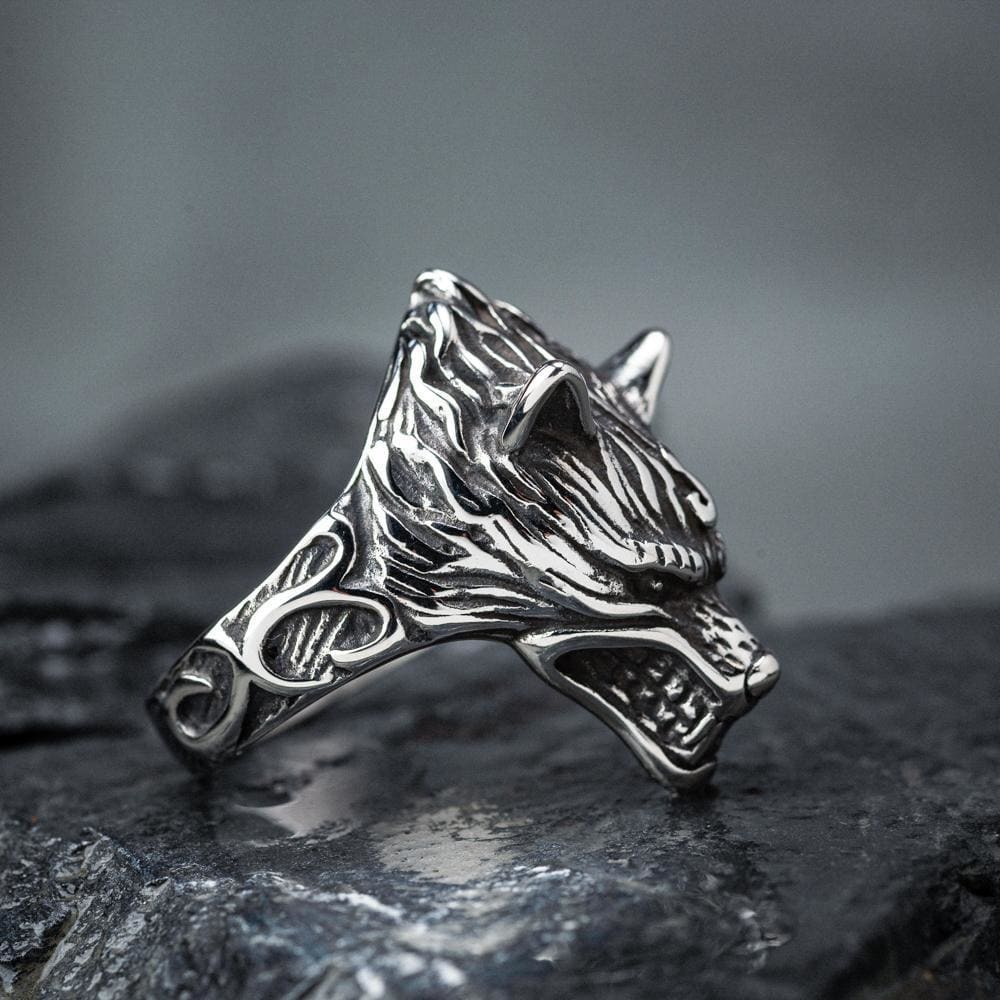 Stainless Steel Wolf Head Biker Ring-Viking Ring-Norse Spirit