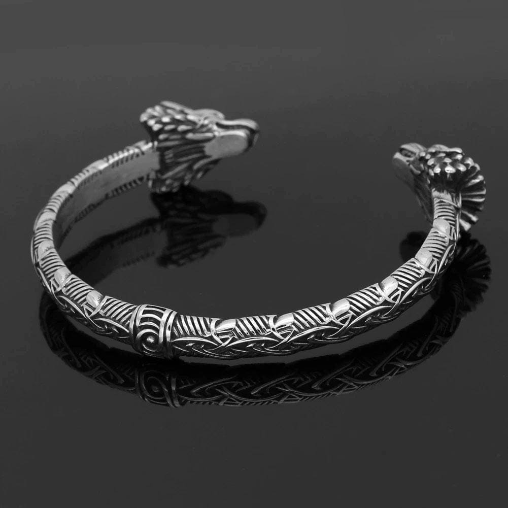 Stainless Steel Wolf Head Braided Torc Bracelet-Viking Bracelet-Norse Spirit