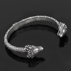 Stainless Steel Wolf Head Braided Torc Bracelet-Viking Bracelet-Norse Spirit