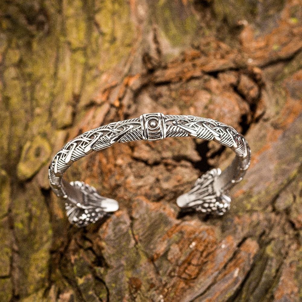 Stainless Steel Wolf Head Braided Torc Bracelet-Viking Bracelet-Norse Spirit