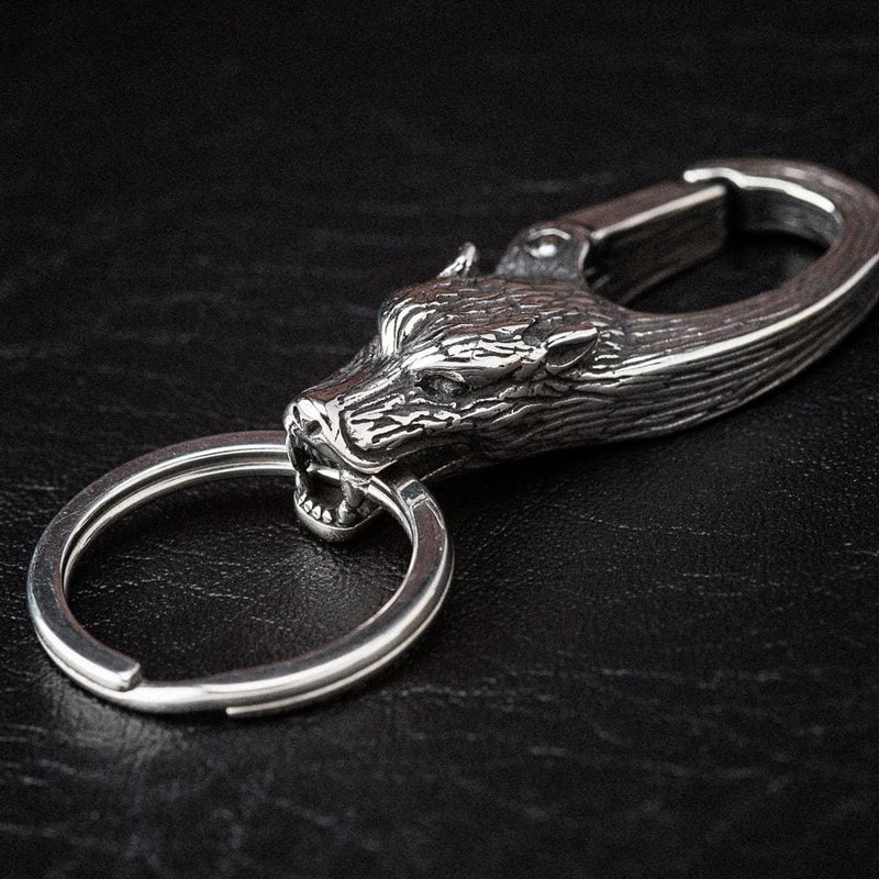 Stainless Steel Wolf Head Keychain - Norse Spirit