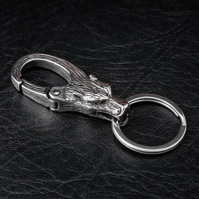 Stainless Steel Wolf Head Keychain - Norse Spirit