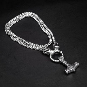 Stainless Steel Wolf Head Kings Chain With Mjolnir, Bear Paw or Fenrir Pendant-Viking Necklace-Norse Spirit