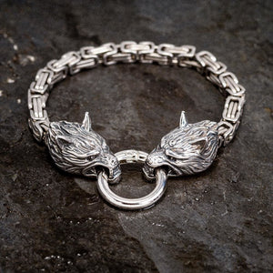 Stainless Steel Wolf Head Link Kings Chain Bracelet-Viking Bracelet-Norse Spirit