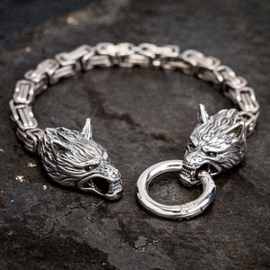 Stainless Steel Wolf Head Link Kings Chain Bracelet-Viking Bracelet-Norse Spirit
