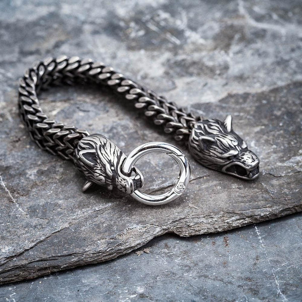 Stainless Steel Wolf Head Mesh Chain Bracelet - Norse Spirit