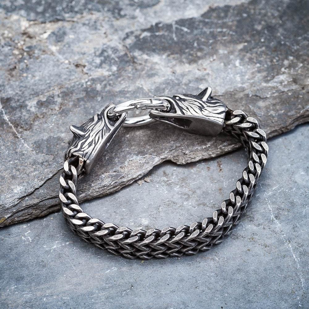 Stainless Steel Wolf Head Mesh Chain Bracelet-Viking Bracelet-Norse Spirit