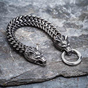 Stainless Steel Wolf Head Mesh Chain Bracelet-Viking Bracelet-Norse Spirit