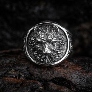 Stainless Steel Wolf Head Signet Ring-Viking Ring-Norse Spirit
