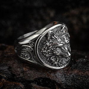 Stainless Steel Wolf Head Signet Ring-Viking Ring-Norse Spirit
